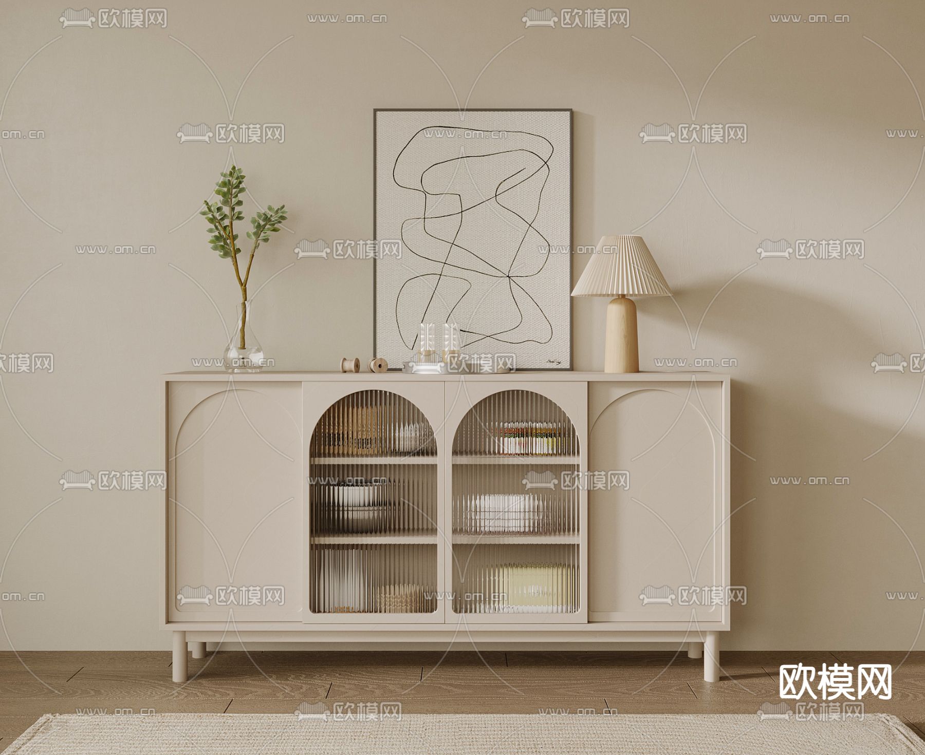 奶油风餐边柜3d模型下载