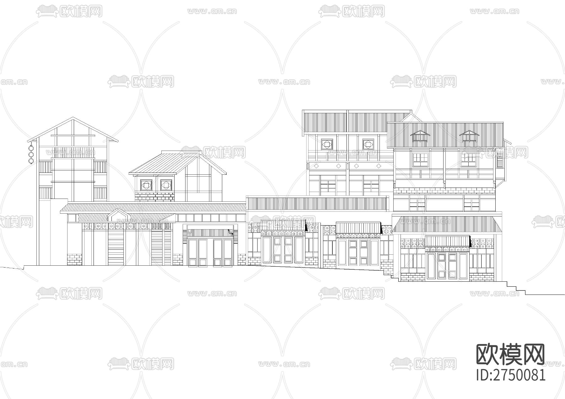 徽派风格建筑cad施工图下载（渲染图8）