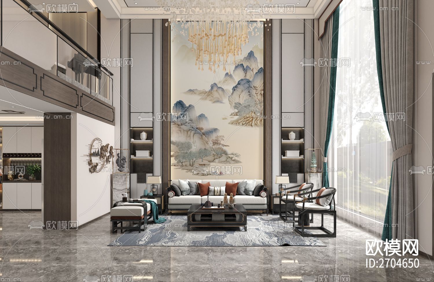 玄关 山水 青山绿水 水墨下载（渲染图4）