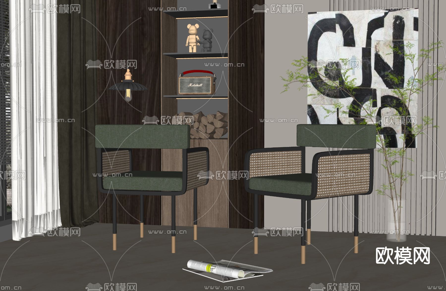 侘寂风餐椅su模型下载（渲染图2）