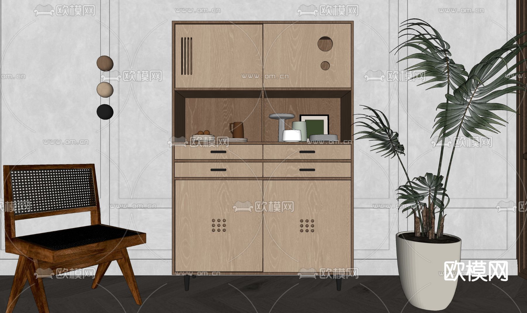 侘寂边柜 储物柜su模型下载（渲染图2）