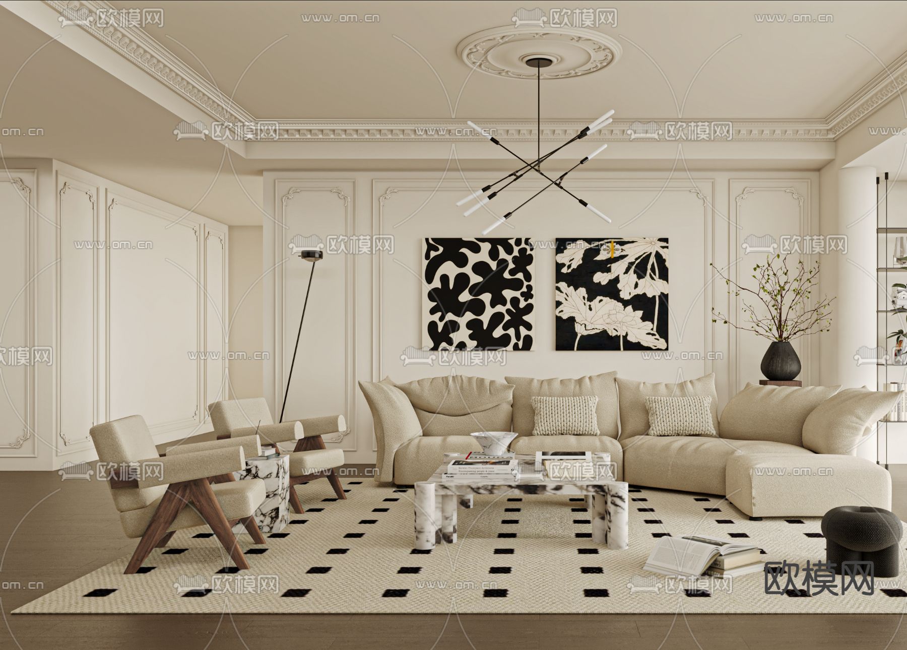 法式客厅3d模型下载（渲染图4）