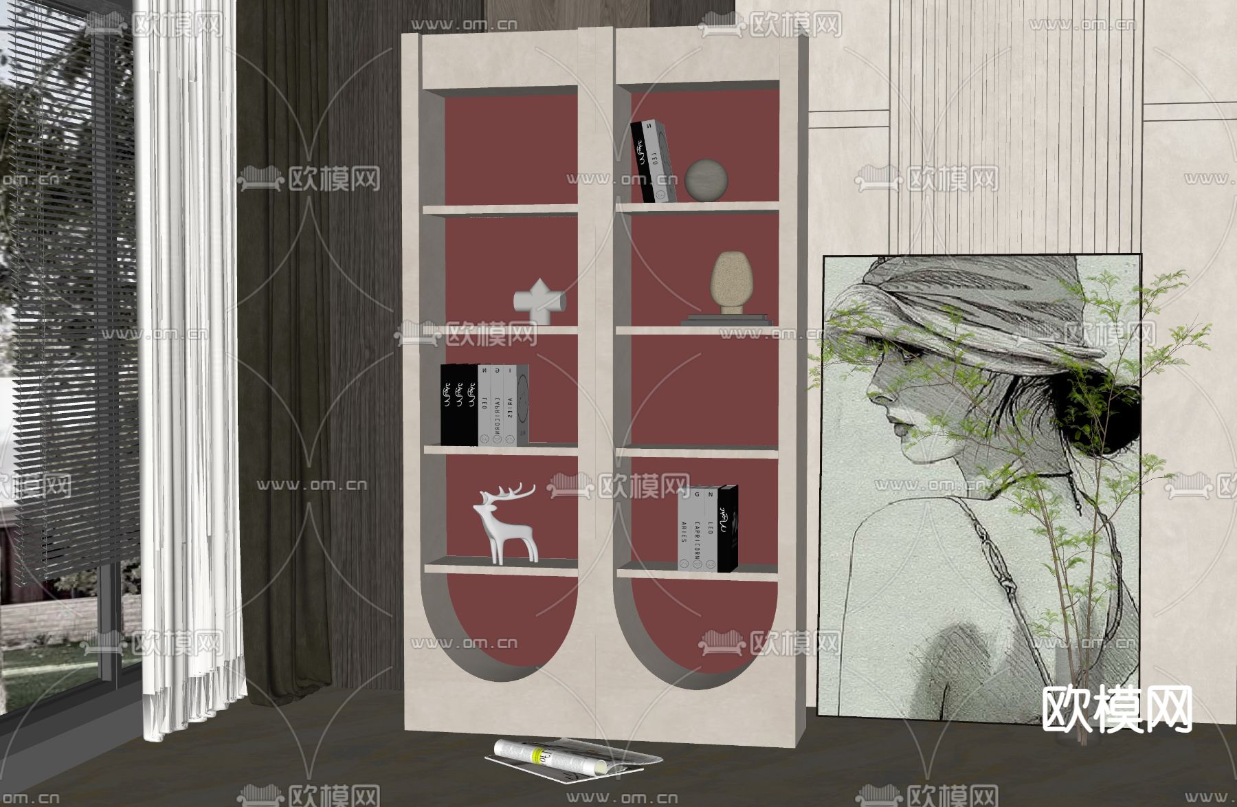 侘寂风装饰柜su模型下载（渲染图2）