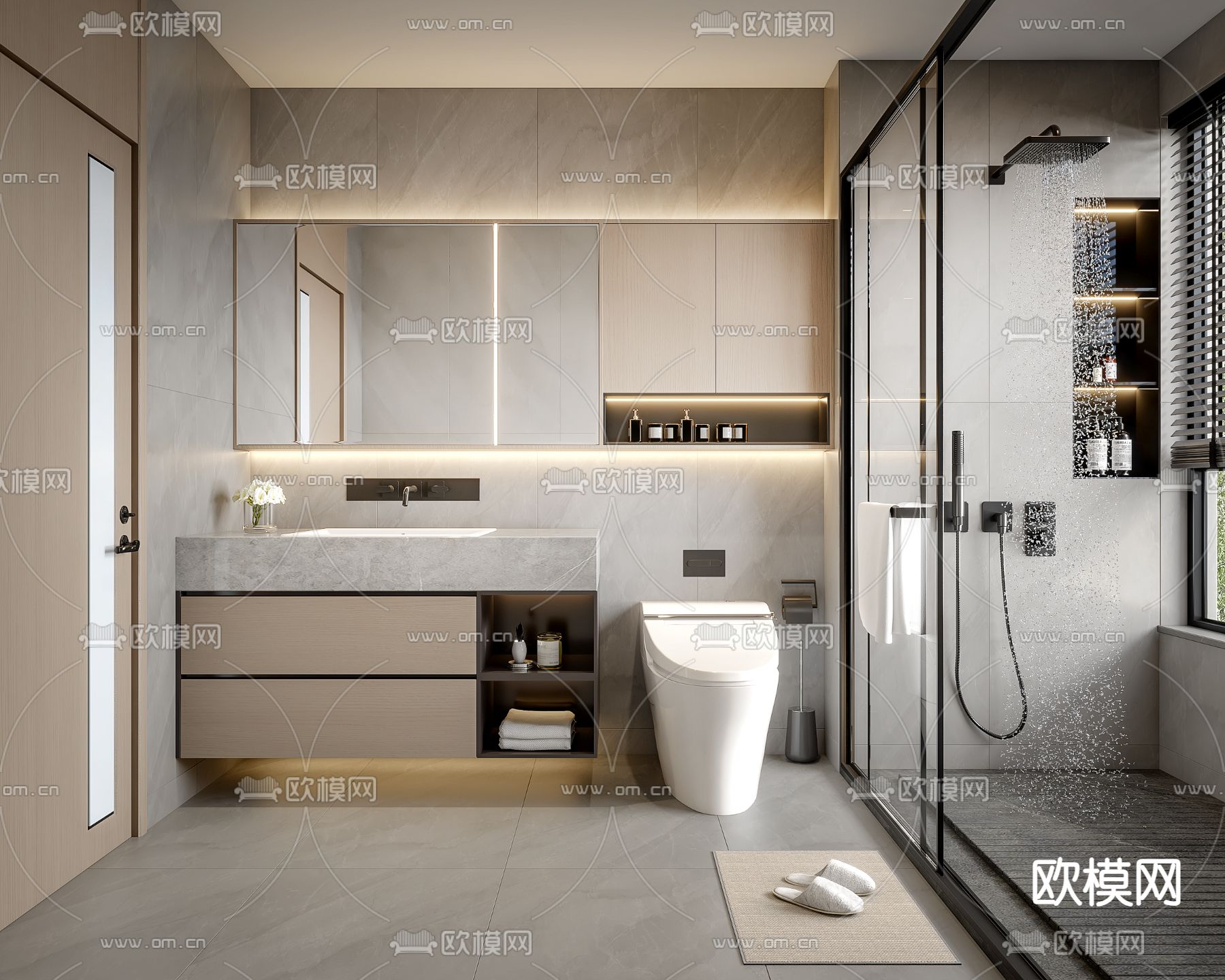 卫生间 浴室 洗手间3d模型下载_ID14186444_3dmax免费模型-欧模网