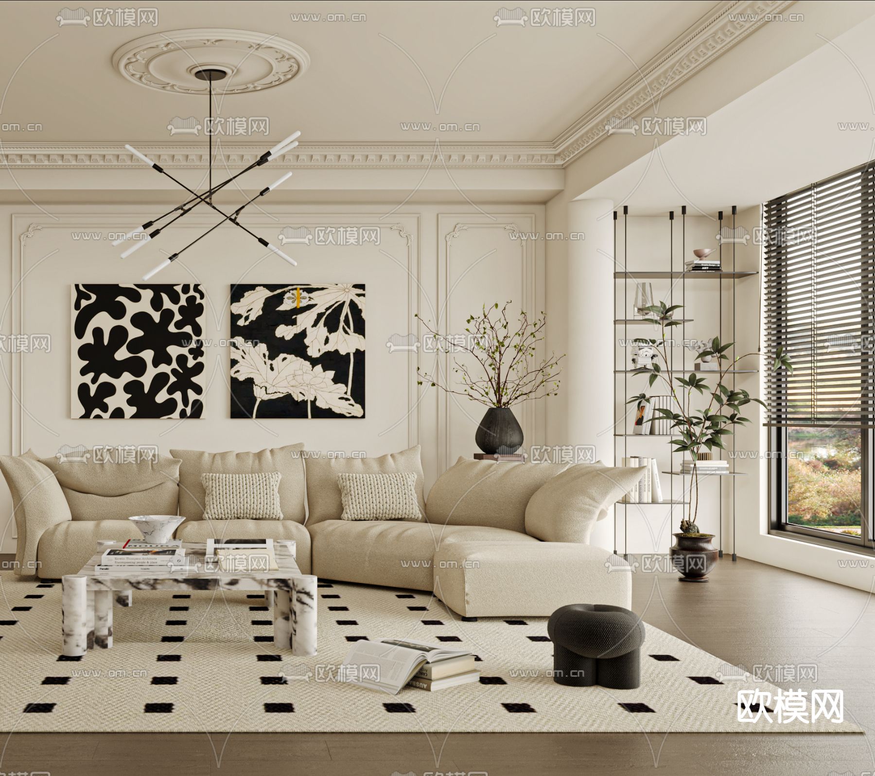 法式客厅3d模型下载（渲染图3）