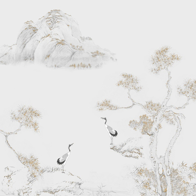  松树仙鹤中式壁纸 