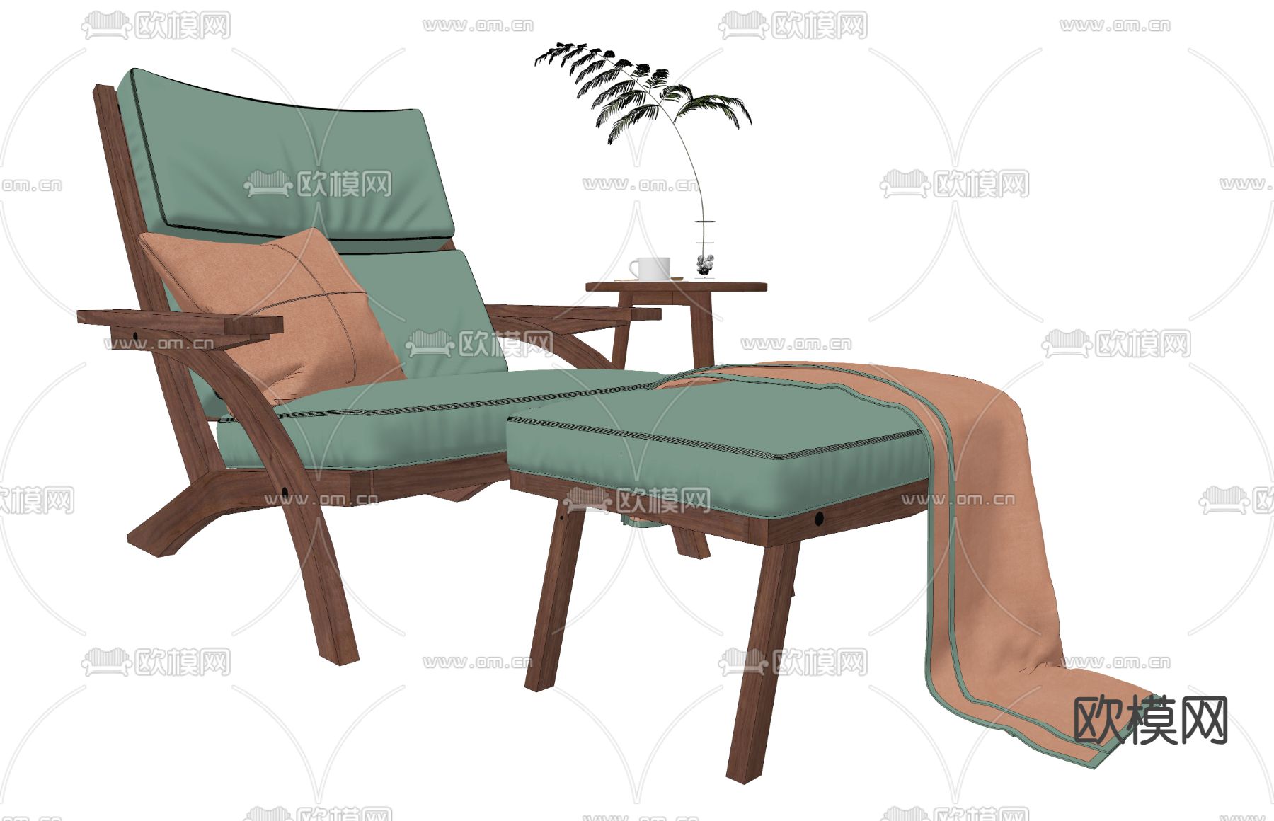 现代休闲躺椅su模型下载（渲染图2）
