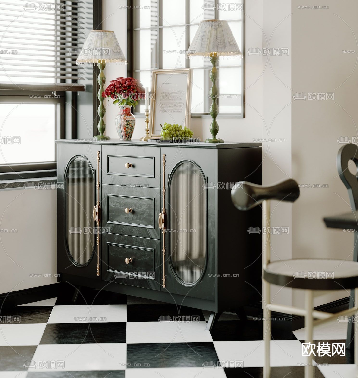 法式玄关柜 边柜 端景柜3d模型下载