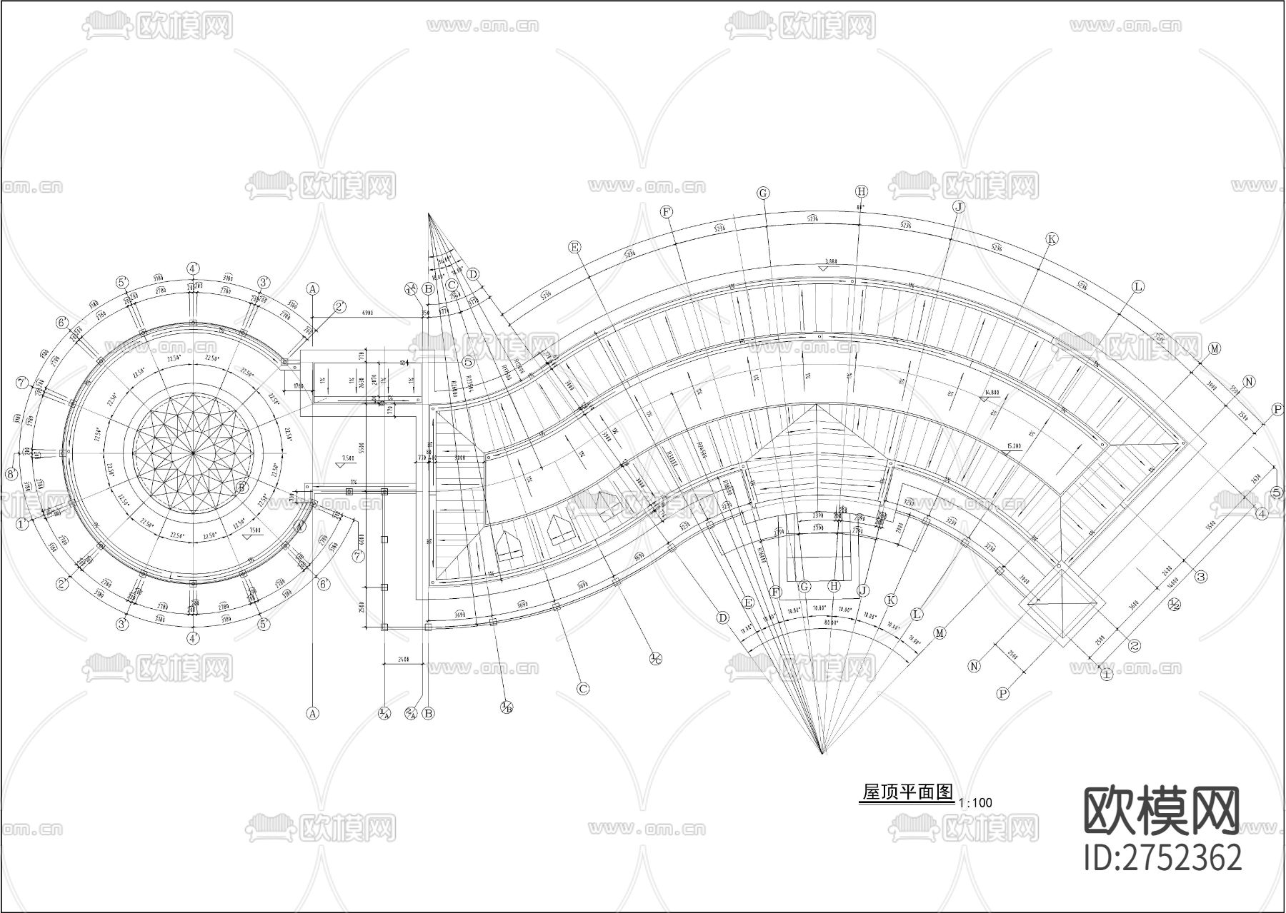 小区三层S形会所全套建筑cad施工图下载（渲染图6）
