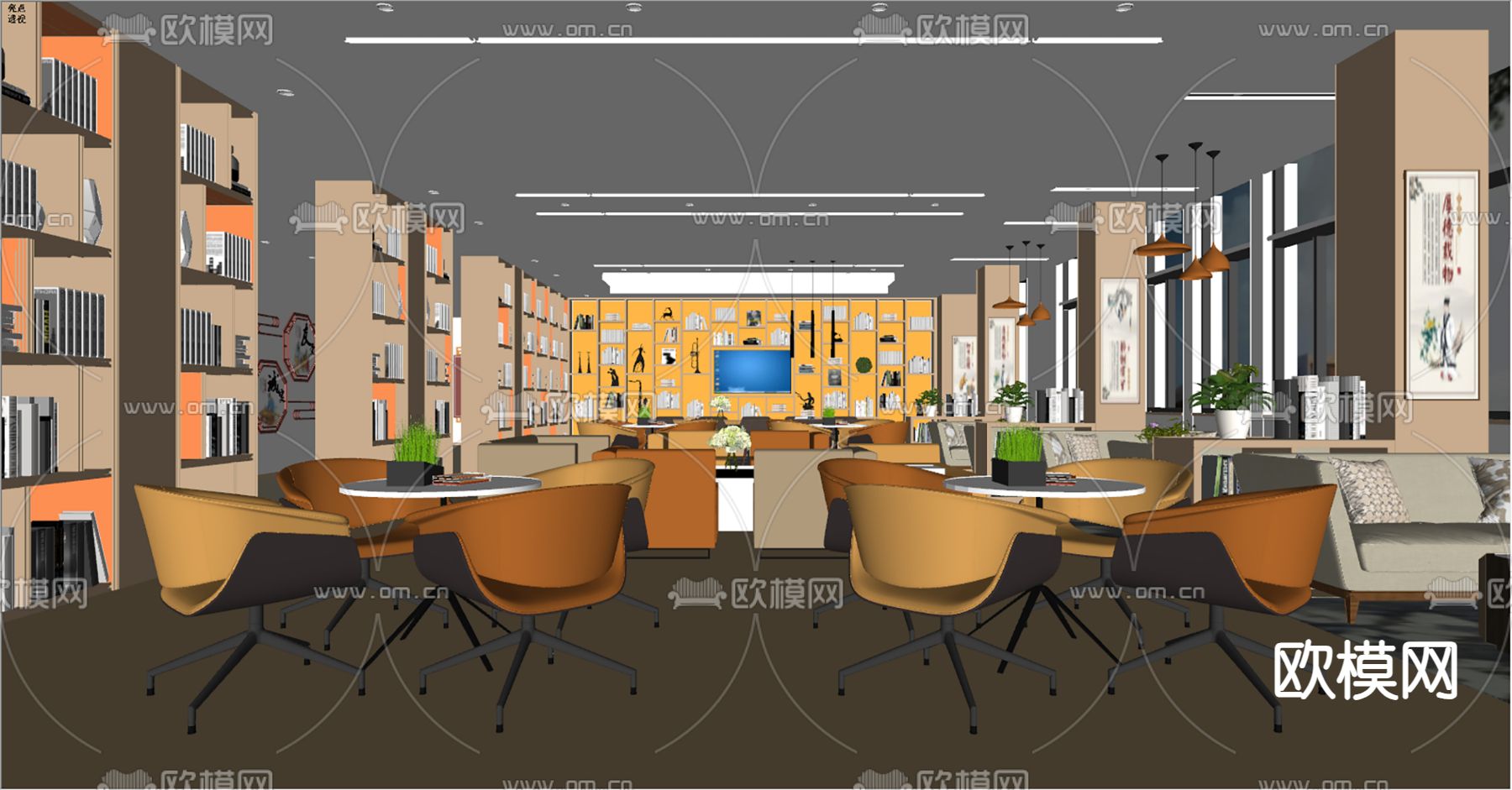 学校图书室su模型下载（渲染图2）