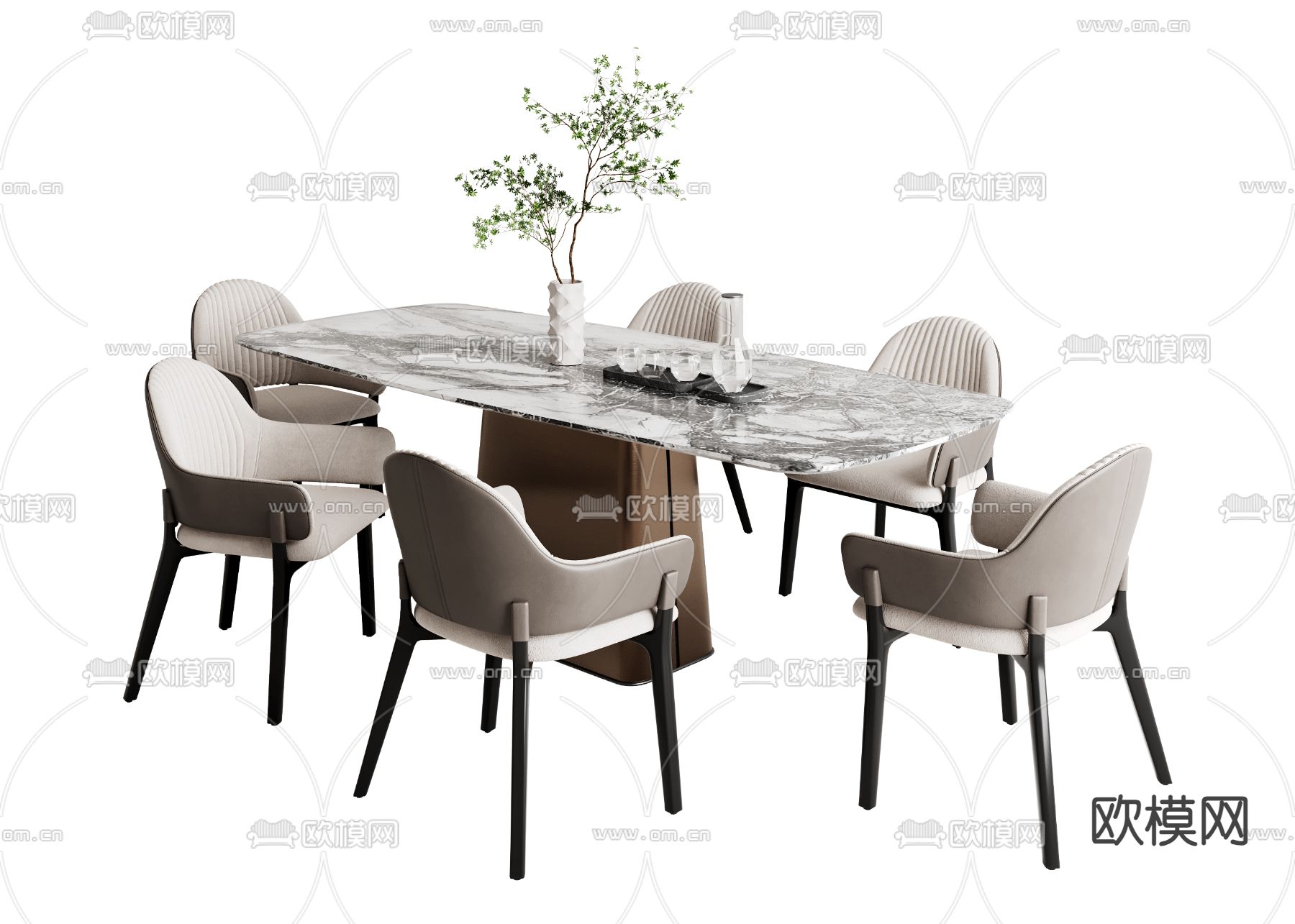 大理石餐桌椅3d模型下载
