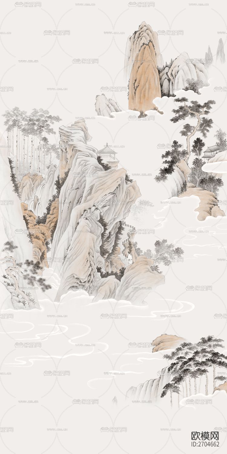 玄关 山水  松树 青山 水墨下载（渲染图4）