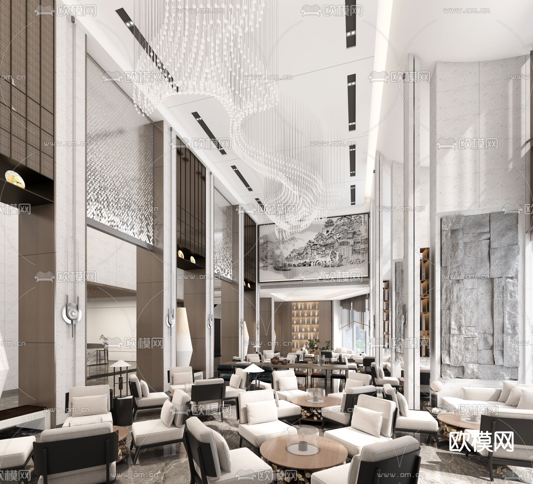 新中式售楼部 洽谈区3d模型下载（渲染图2）