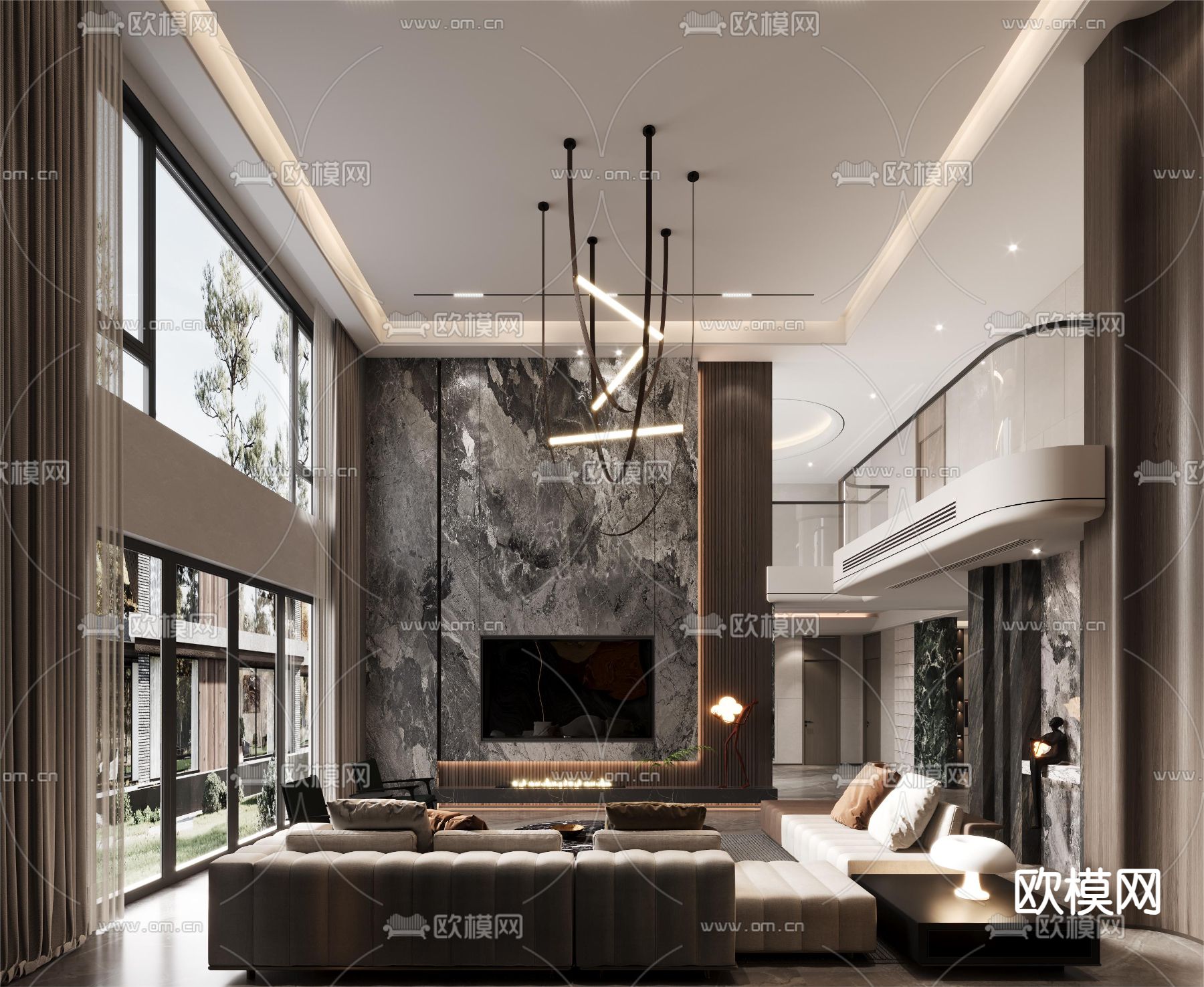 别墅客厅 别墅大堂3d模型下载（渲染图2）