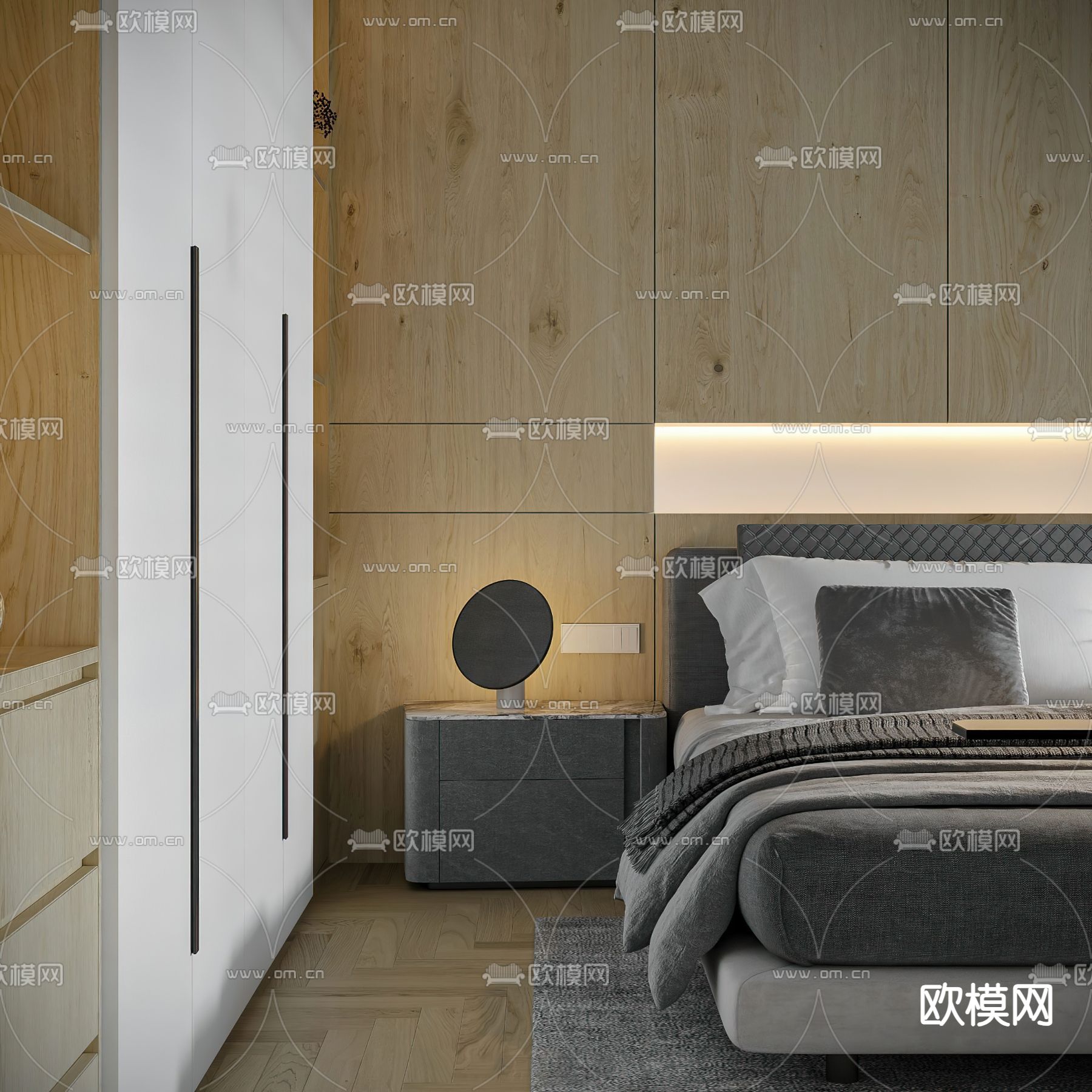 高级灰卧室免费3d模型下载（渲染图4）