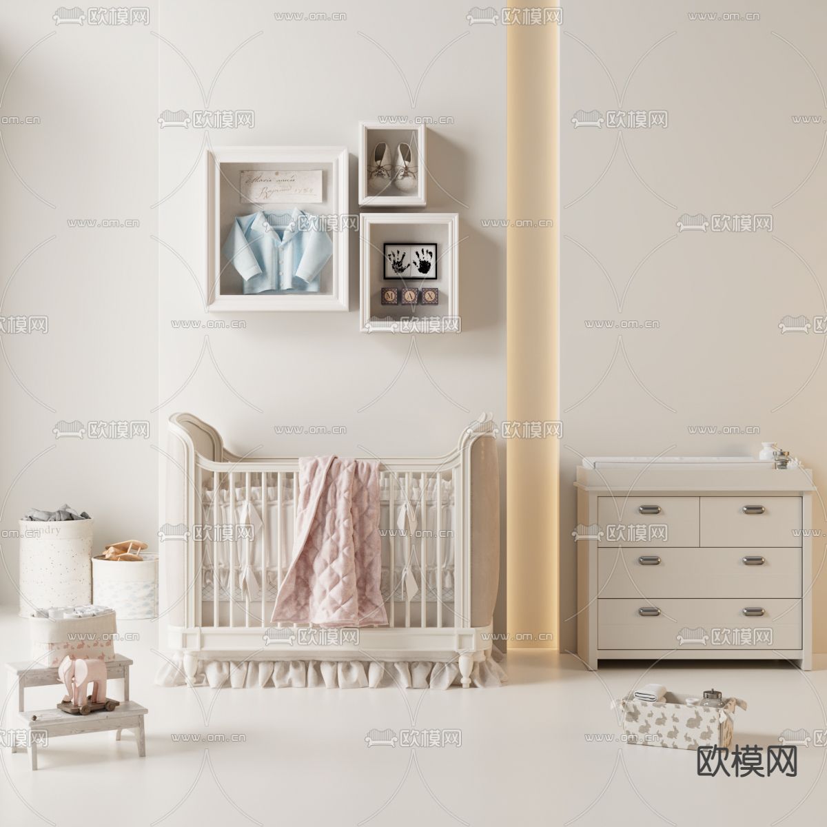 奶油风婴儿床3d模型下载
