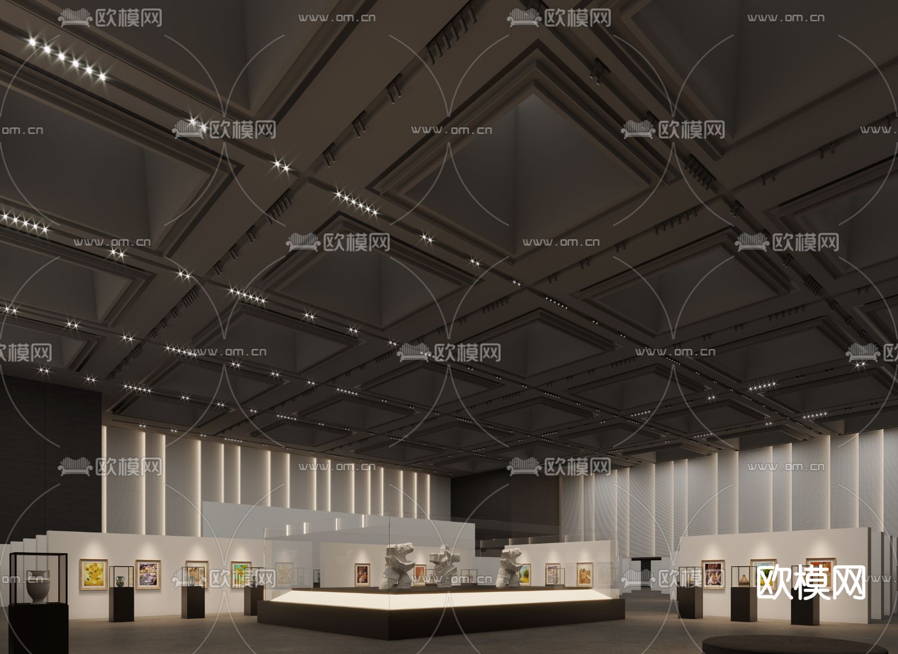 现代画展 展厅su模型下载（渲染图1）