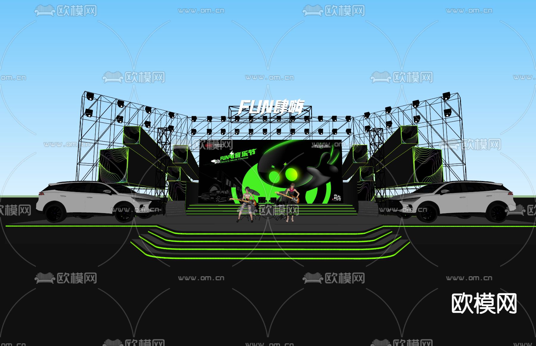 现代户外舞台su模型下载（渲染图2）