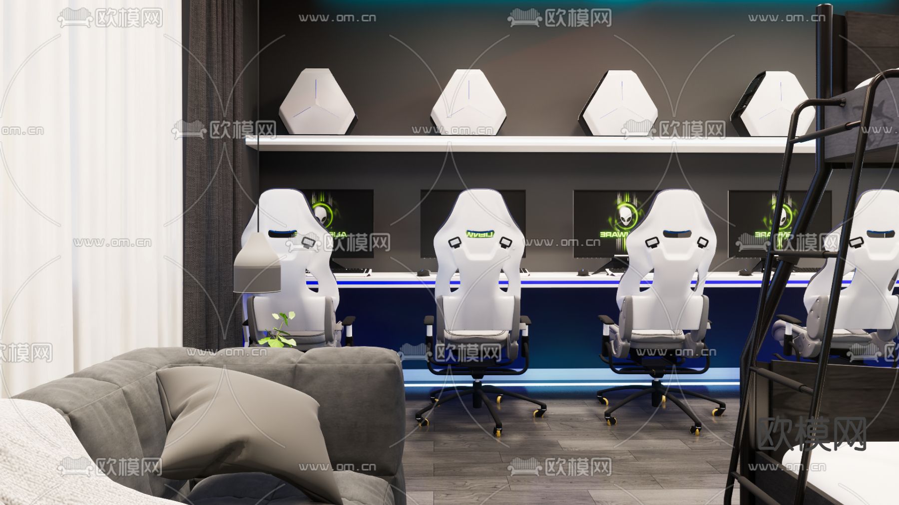 电竞酒店客房su模型下载（渲染图2）