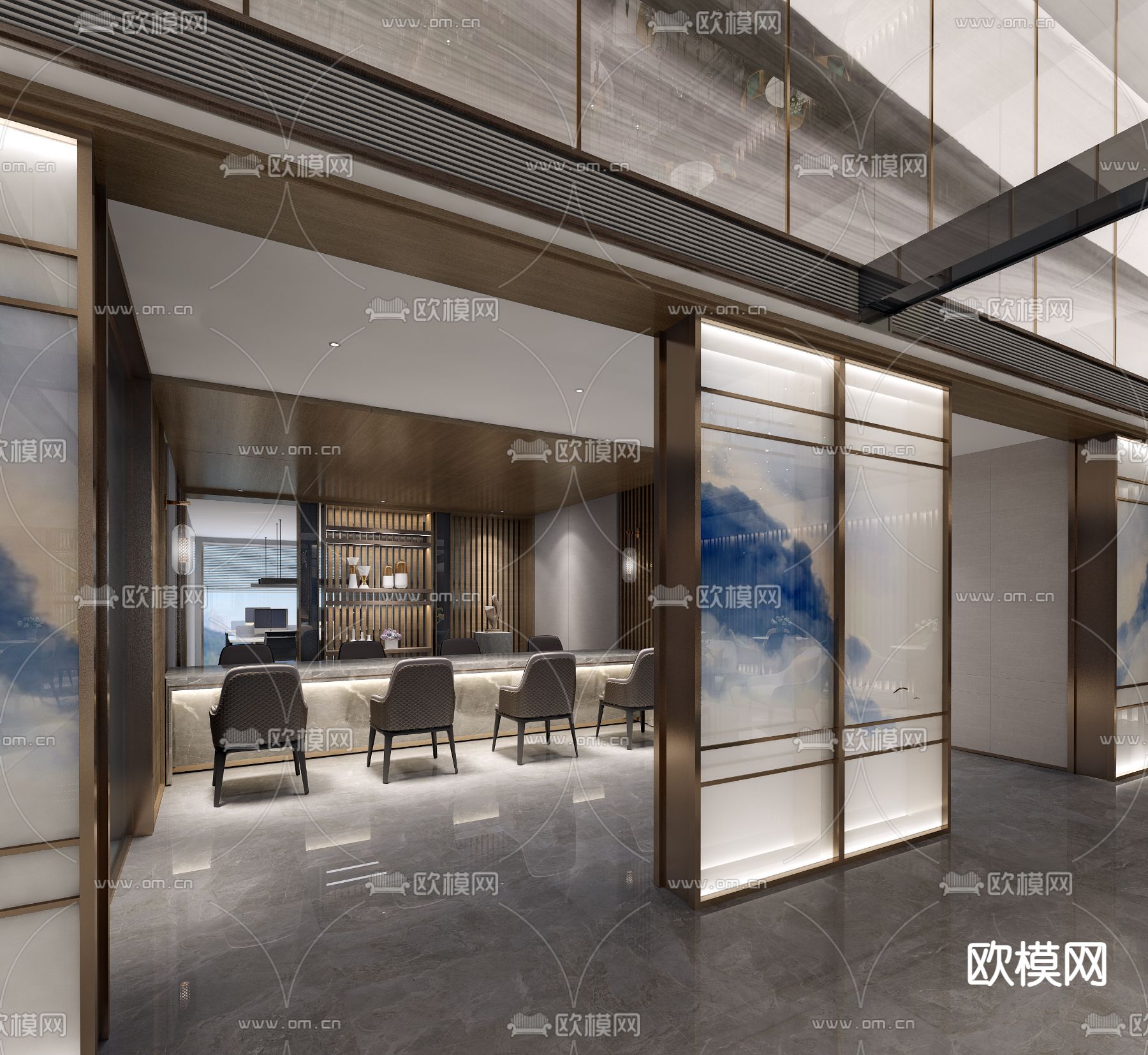 新中式前台 咨询台3d模型下载