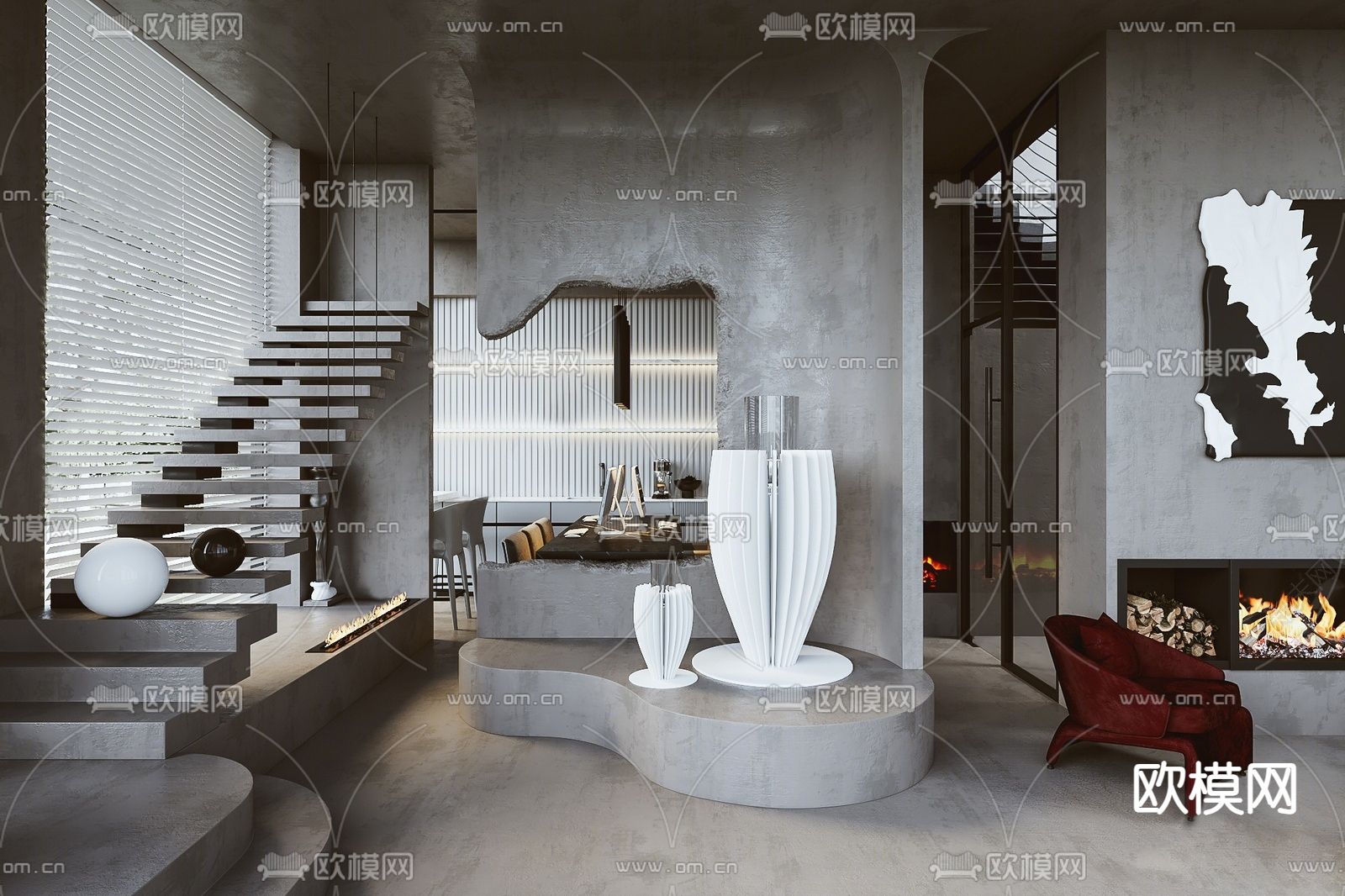 战后风家具展厅su模型下载（渲染图1）