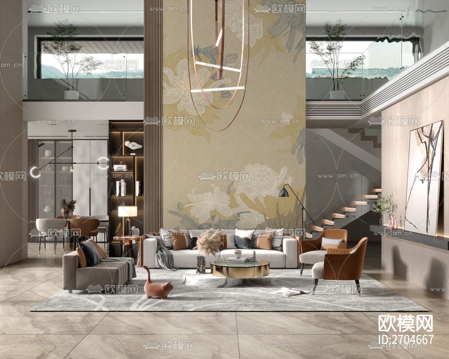 玄关 花卉 抽象 线条 艺术下载（渲染图3）