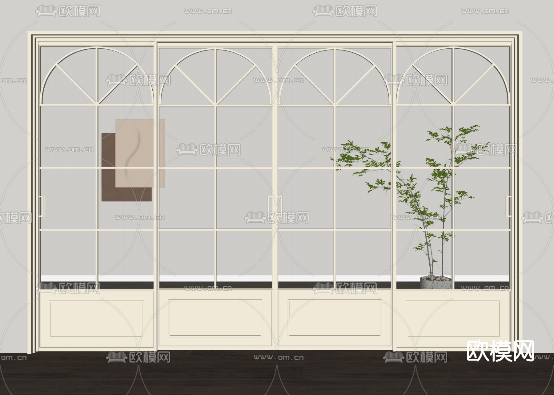 法式推拉门 移门su模型下载（渲染图2）