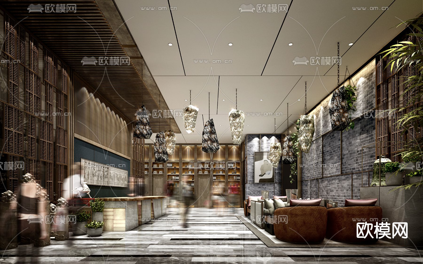 轻奢酒店大堂3d模型下载