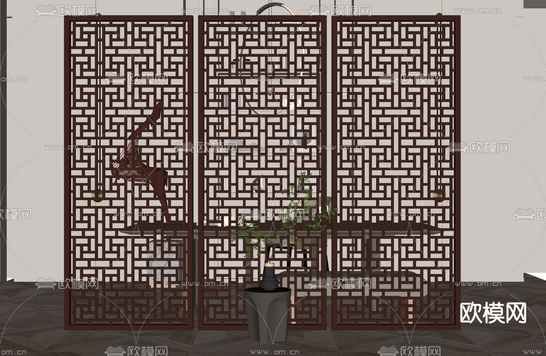 新中式屏风 隔断su模型下载（渲染图2）