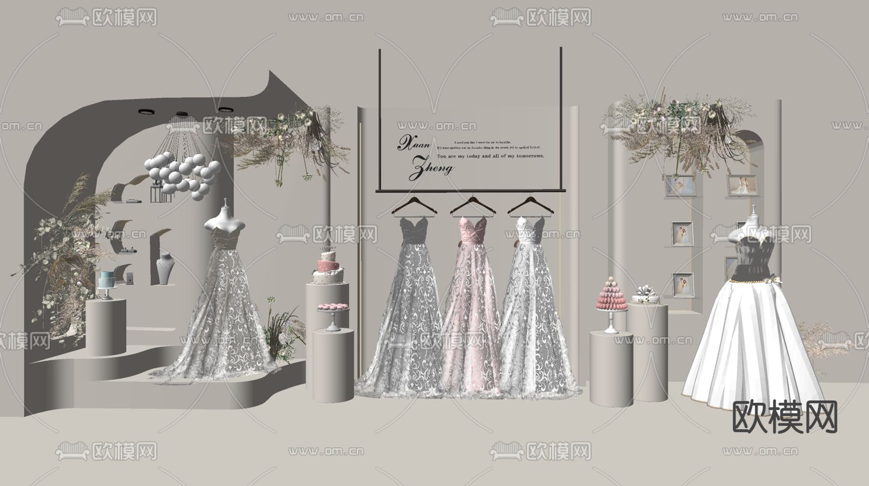 婚纱橱窗su模型下载（渲染图2）