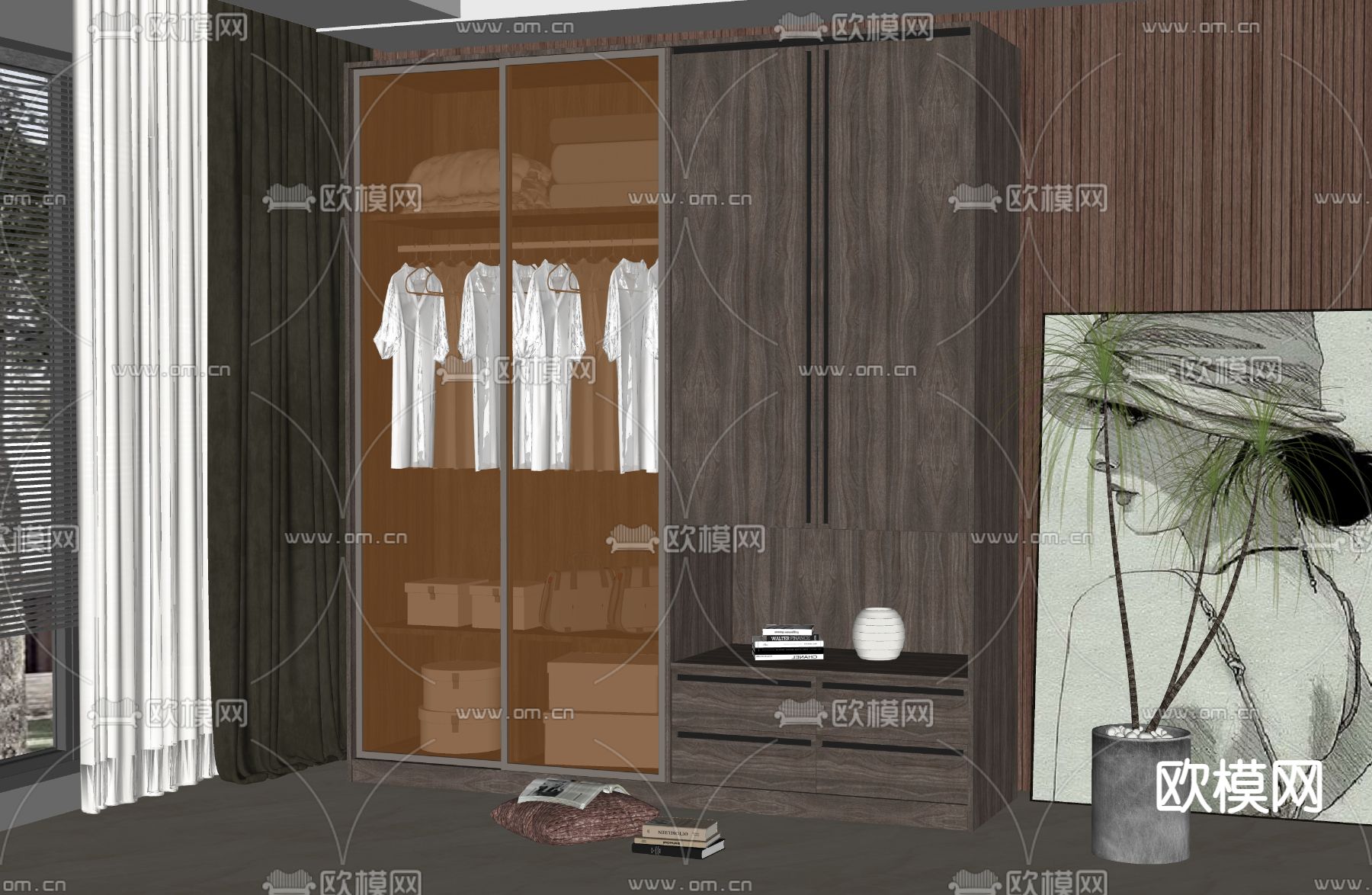 侘寂风衣柜su模型下载（渲染图2）