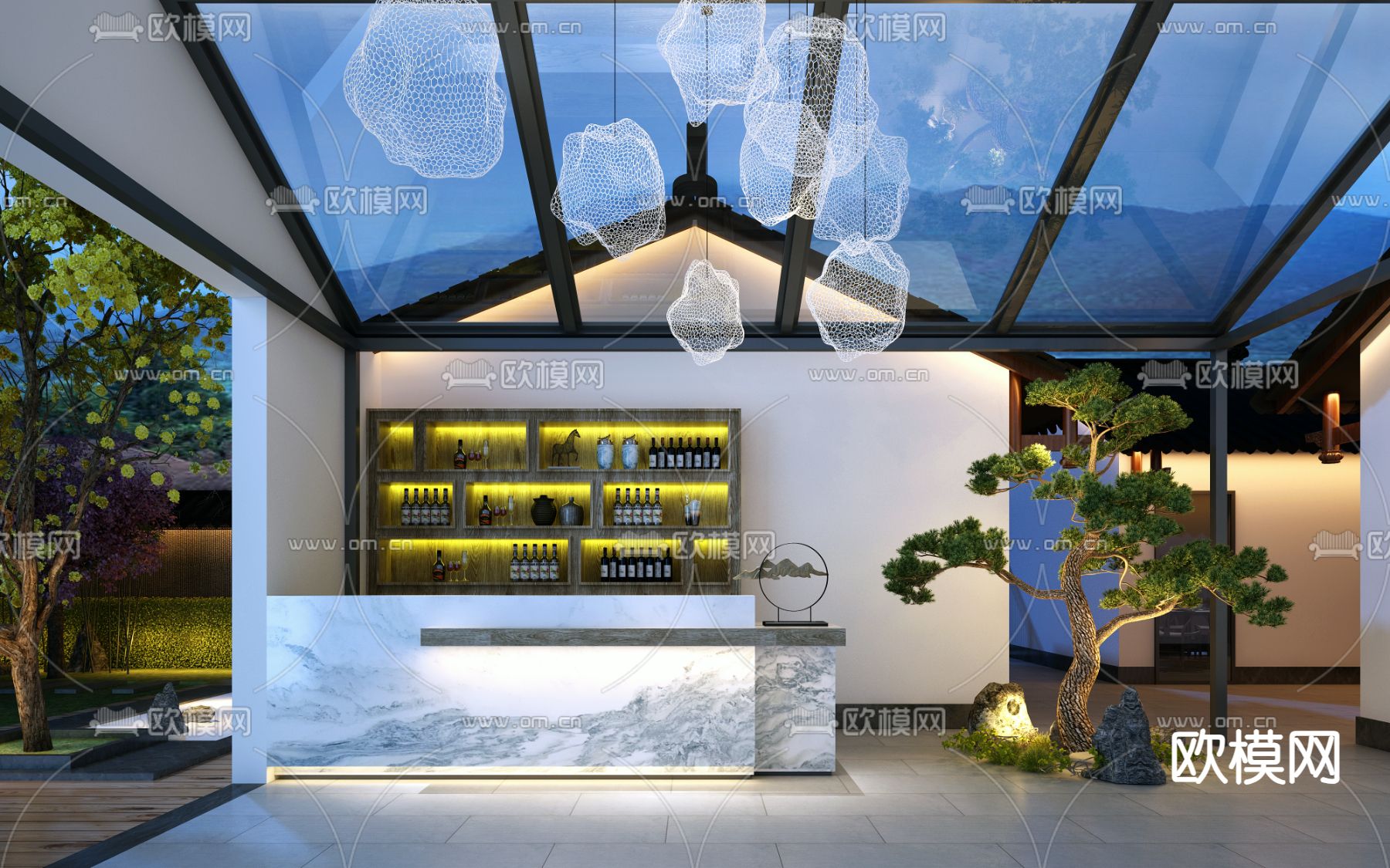 新中式前台 烟酒店3d模型下载