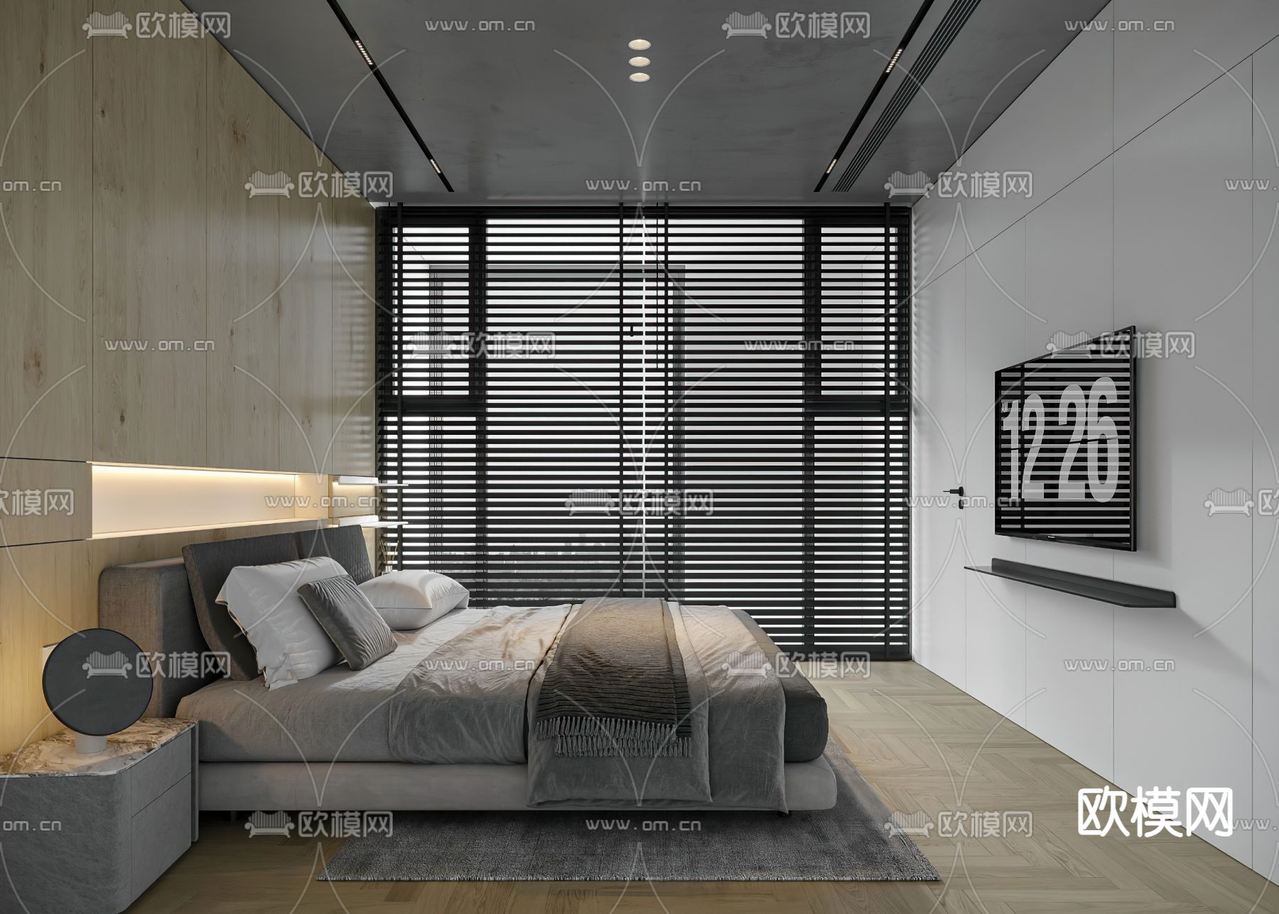 高级灰卧室免费3d模型下载（渲染图3）