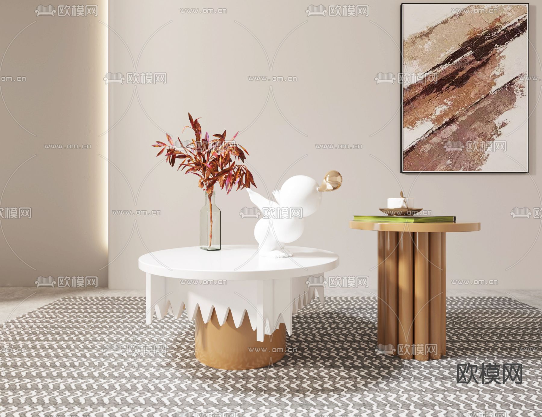 奶油风茶几 子母茶几3d模型下载