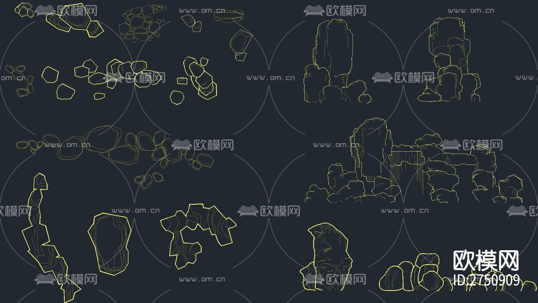 造景石头 泰山石 太湖石 景观石cad图库下载（渲染图4）
