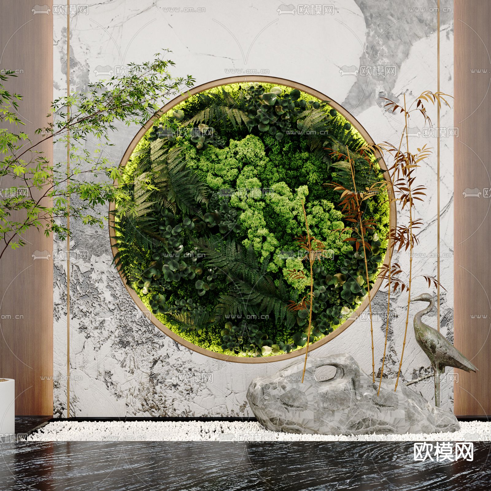 新中式植物墙su模型下载（渲染图1）