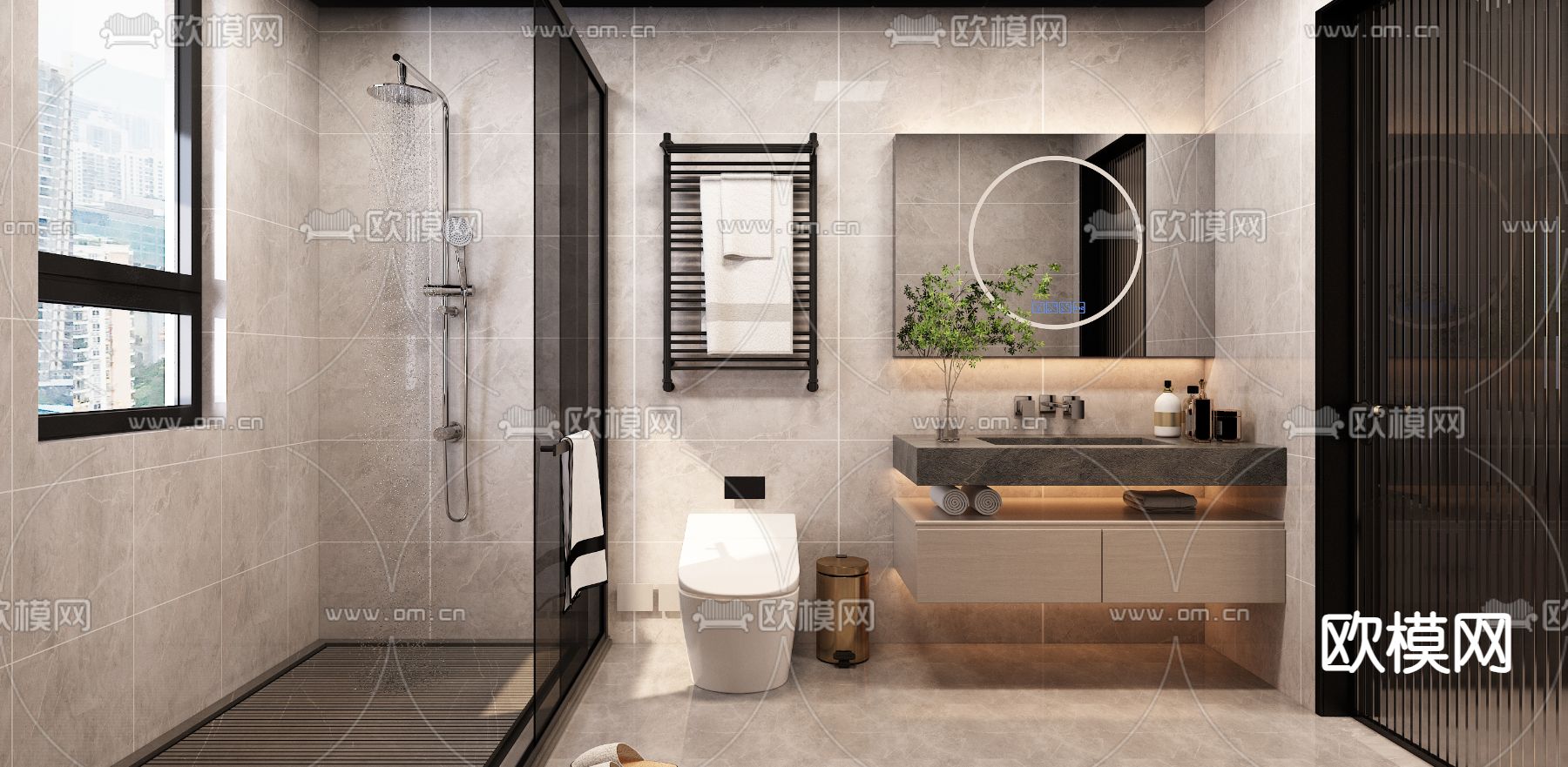 现代卫生间免费3d模型下载_ID14159798_3dmax免费模型-欧模网