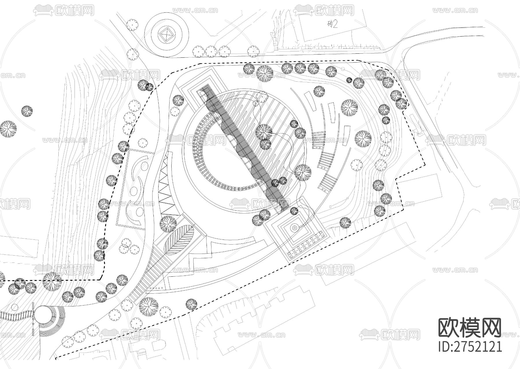 公园少年活动景区cad平面图下载（渲染图3）