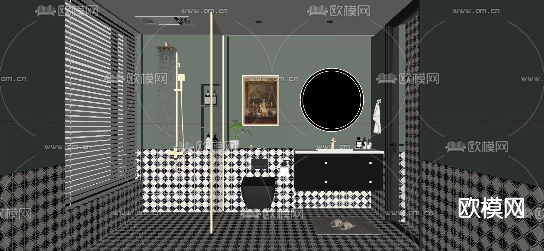 美式卫生间su模型下载（渲染图2）