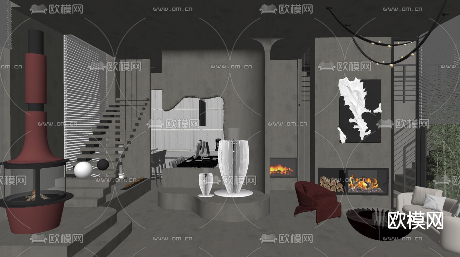 战后风家具展厅su模型下载（渲染图2）