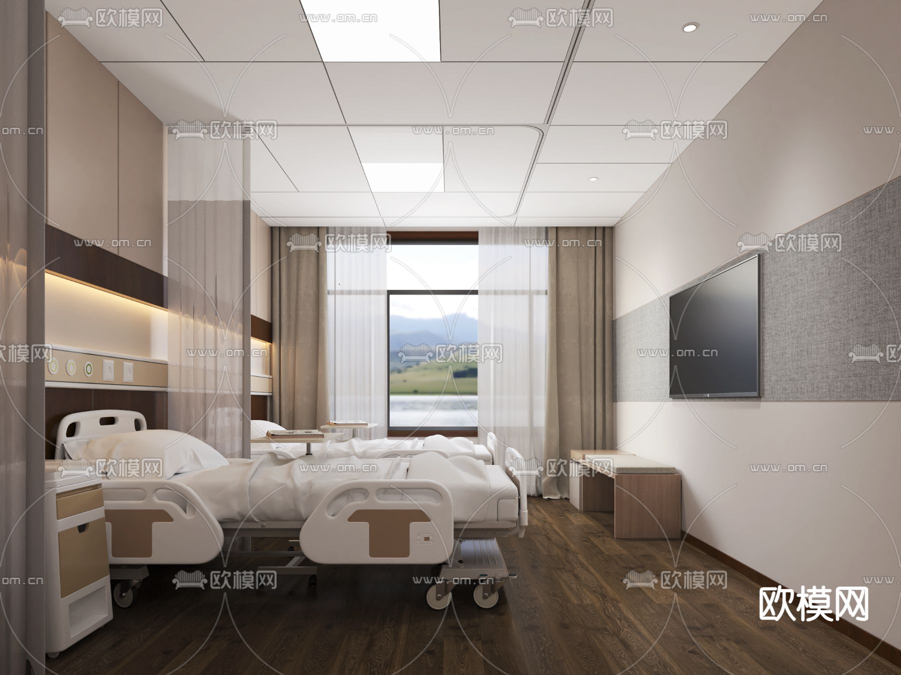 医院病房su模型下载（渲染图1）