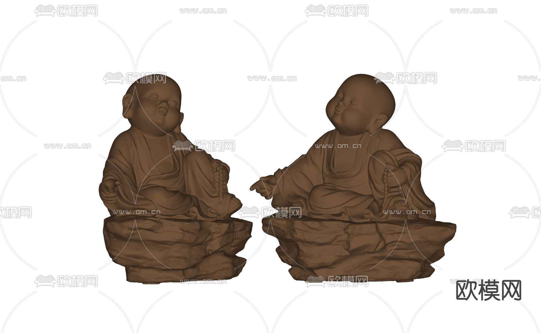 新中式和尚雕塑su模型下载（渲染图2）