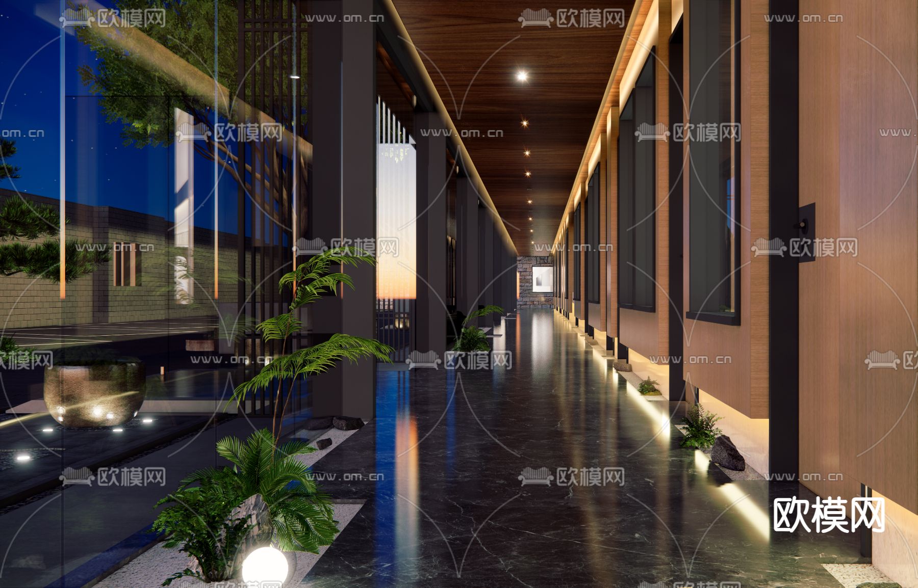 新中式酒店走廊su模型下载（渲染图1）