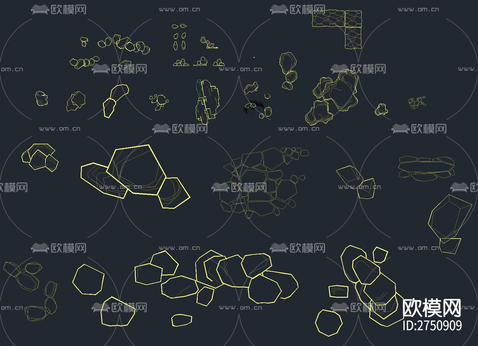 造景石头 泰山石 太湖石 景观石cad图库下载（渲染图3）