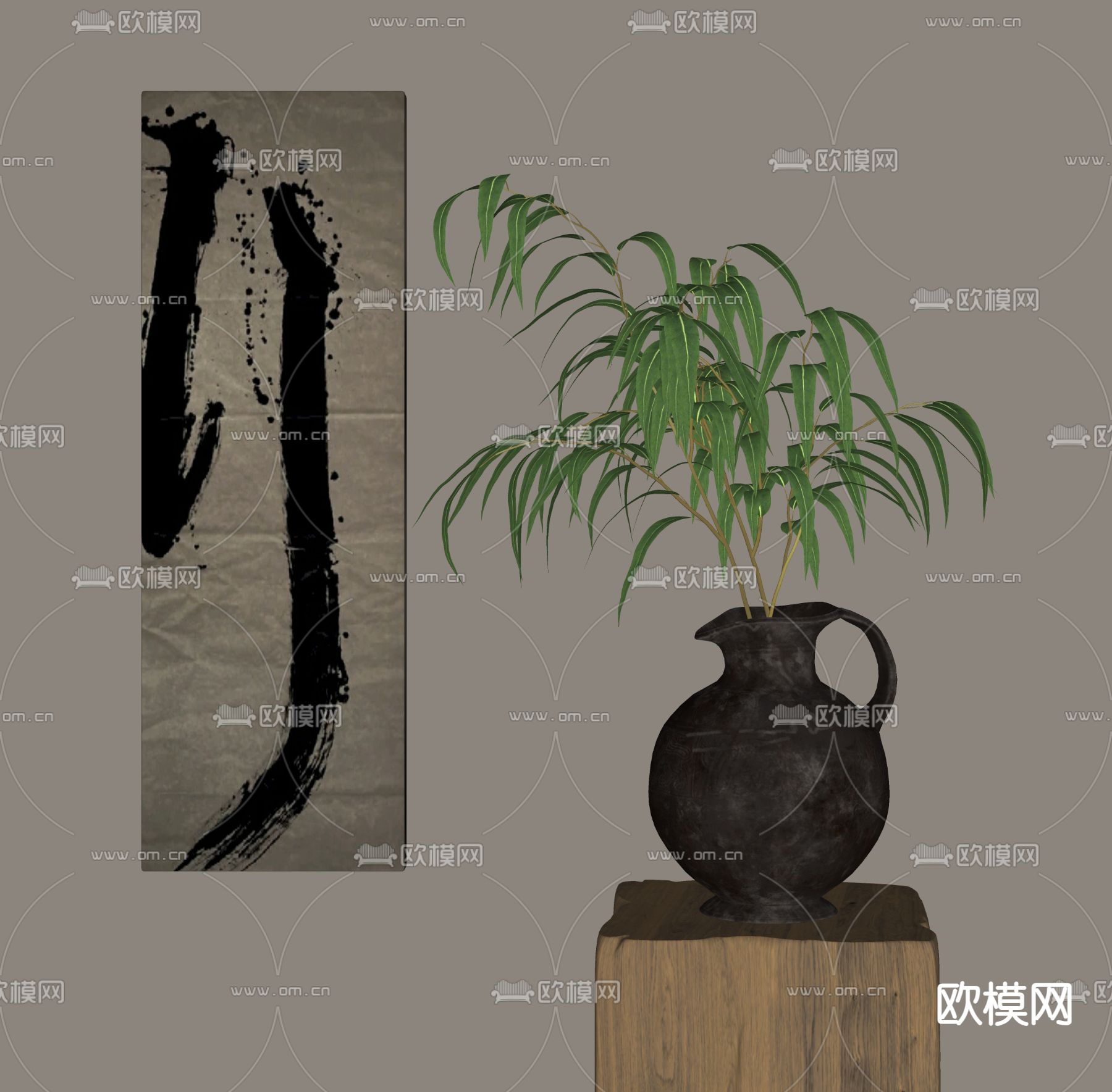 侘寂风挂画 花瓶su模型下载（渲染图2）