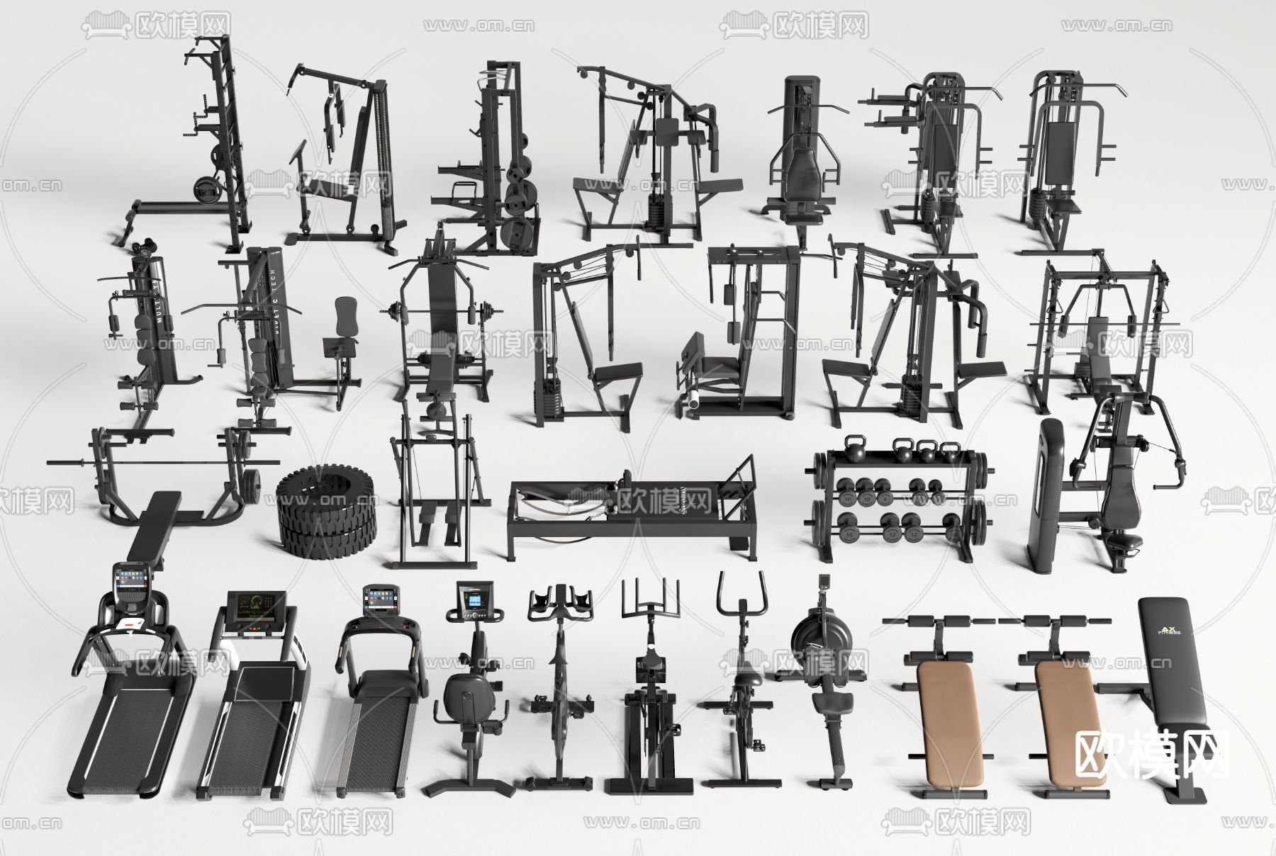 现代健身器材su模型下载（渲染图1）