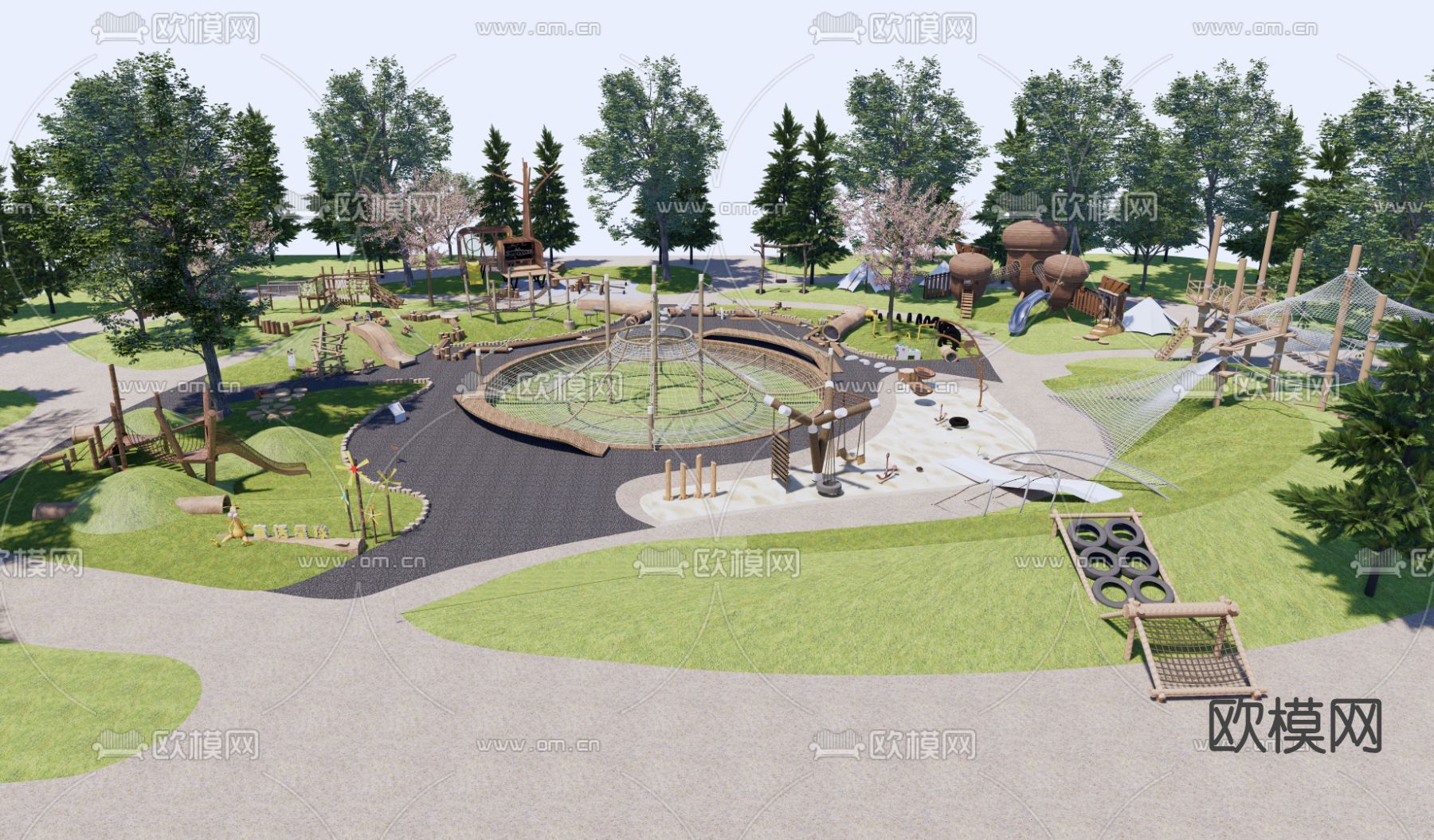 现代生态儿童游乐区su模型下载（渲染图1）