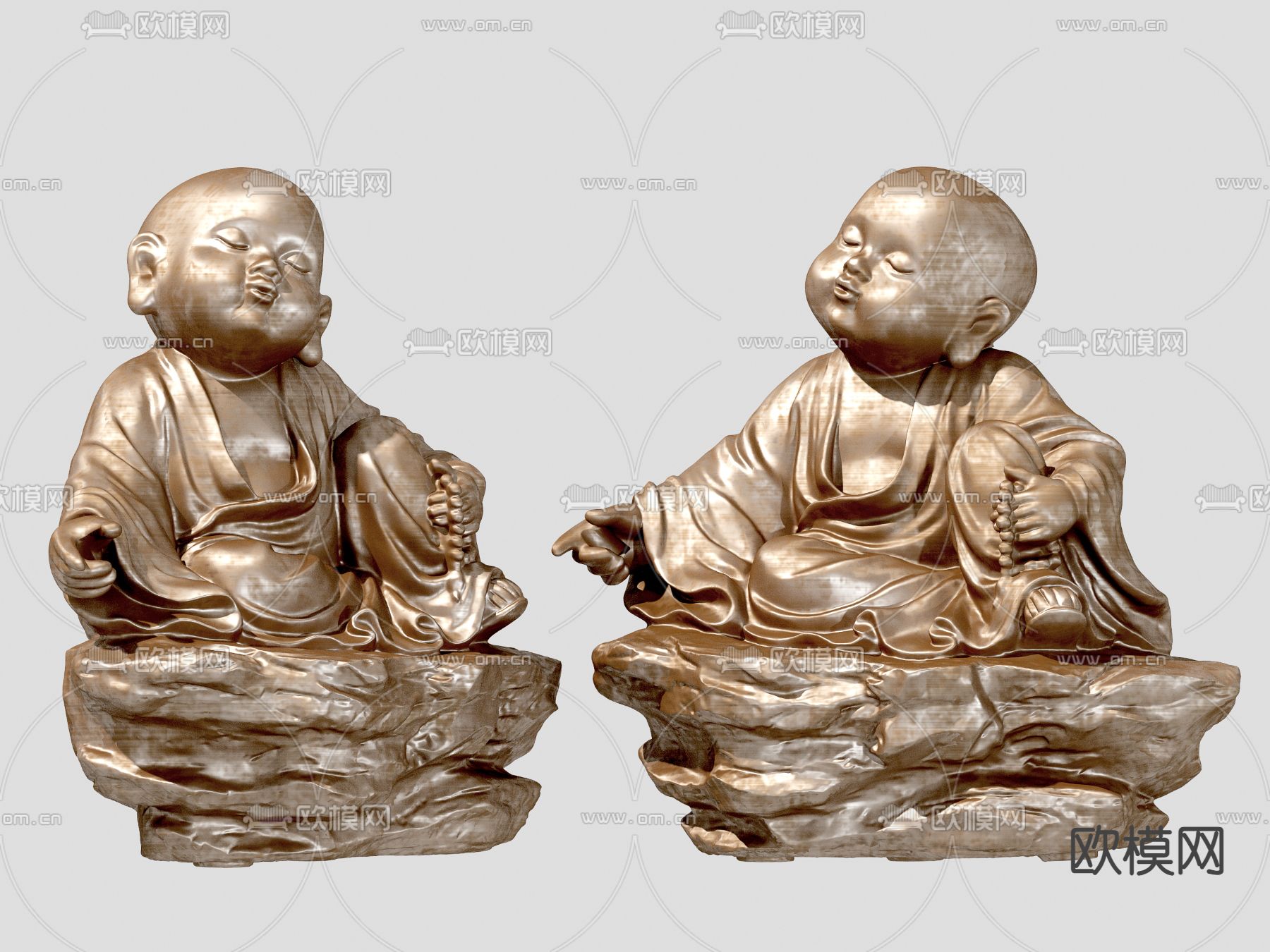 新中式和尚雕塑su模型下载（渲染图1）