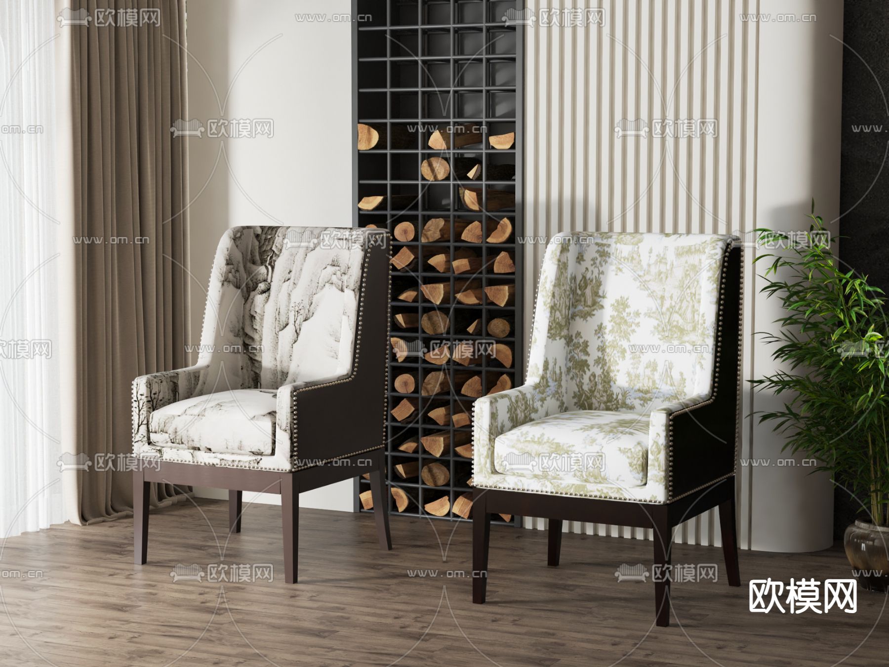 新中式休闲椅su模型下载（渲染图1）