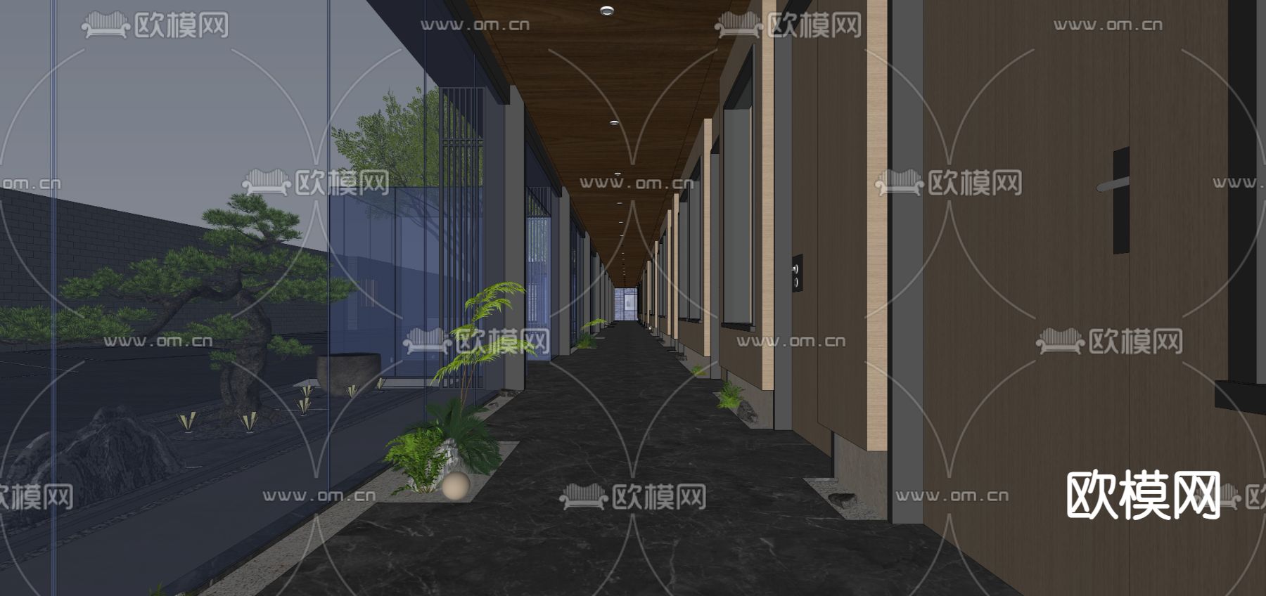 新中式酒店走廊su模型下载（渲染图2）